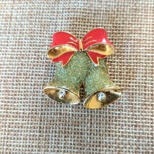 Vintage Avon Christmas Bells with Red Ribbon Pin Brooch